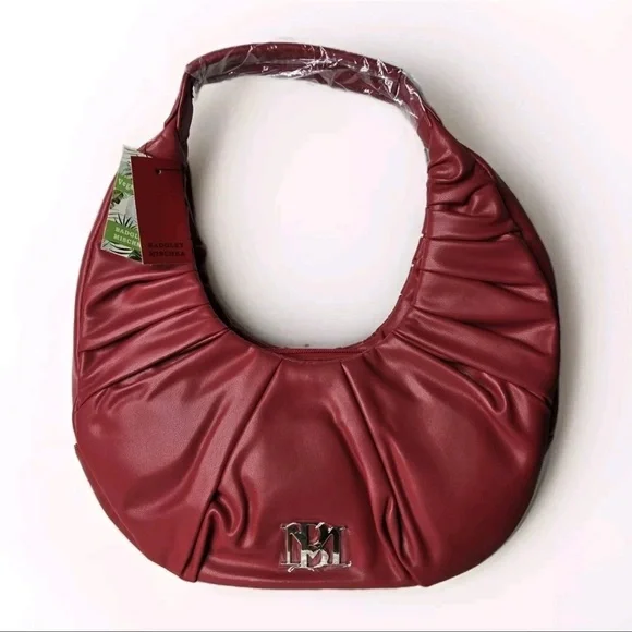 Badgley Mischka Red Ruched Leather Hobo - Picture 1 of 10